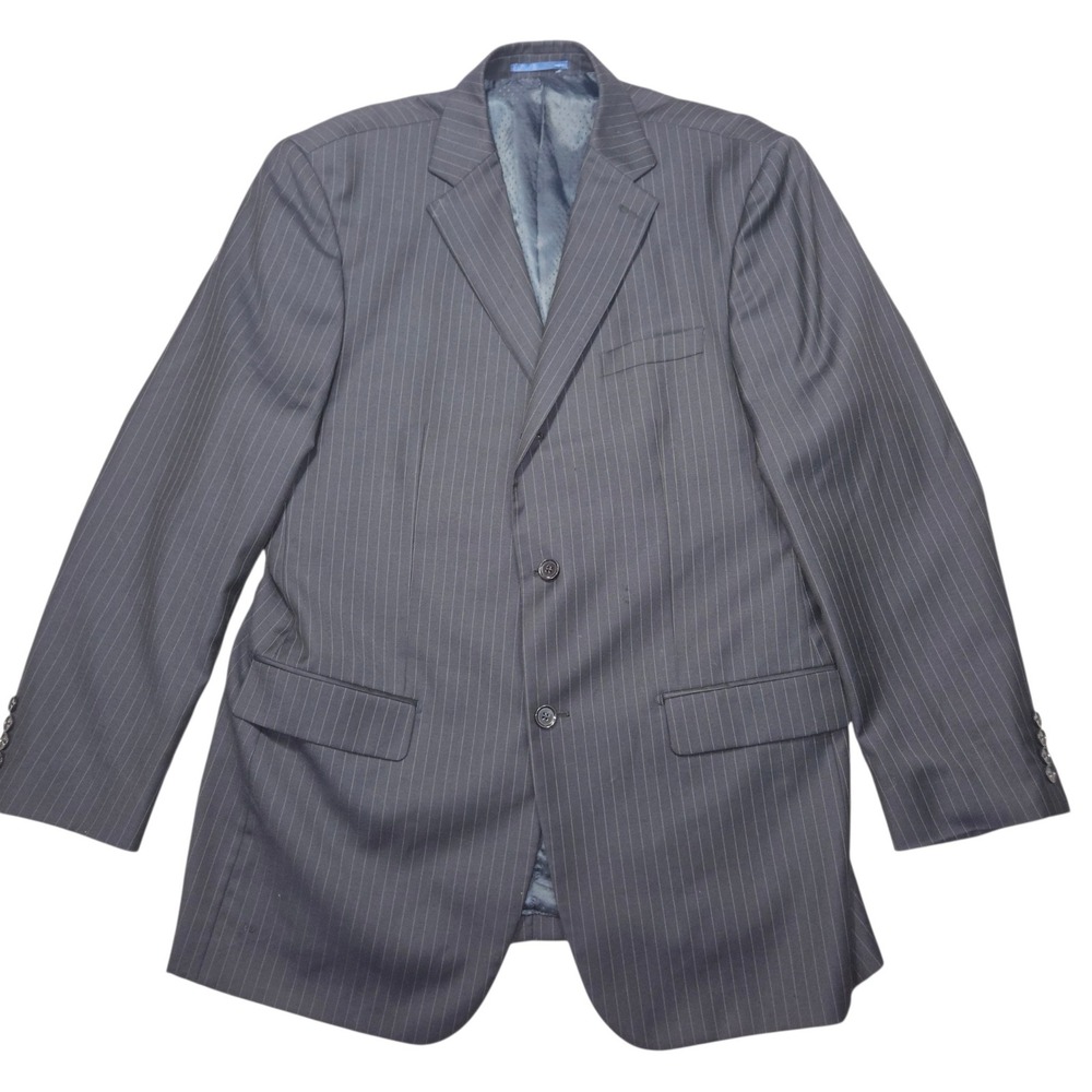 Mantoni Super 140S Pinstripe 2-Piece Suit Virgin Wool Navy Sz 46L